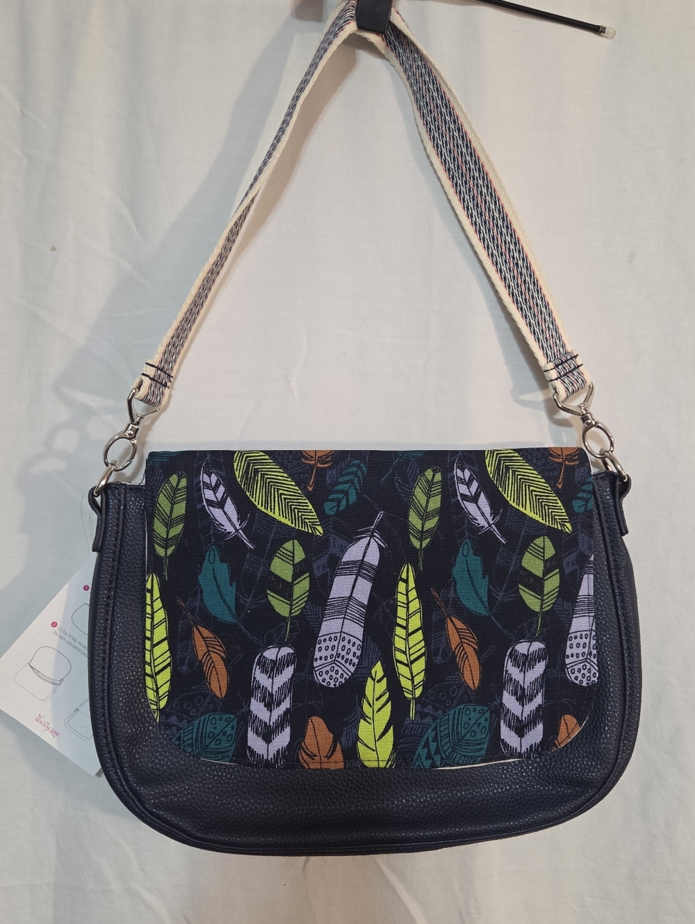 Thirty-One Feather Print Crossbody Shoulder Bag Navy NWT